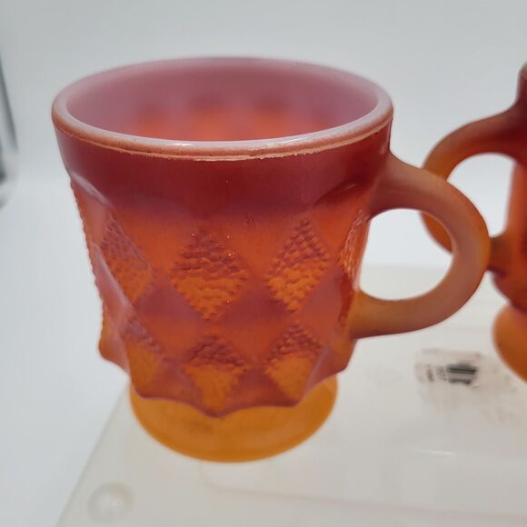 Lot Of 3 Vintage Fire King Mug Set ORANGE/ RED Kimberly Diamond Anchor Hocking - Picture 8 of 15